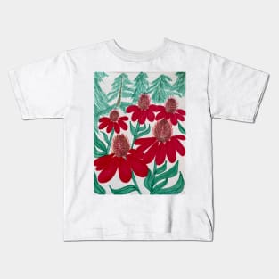 Red Spikey Flowers Kids T-Shirt